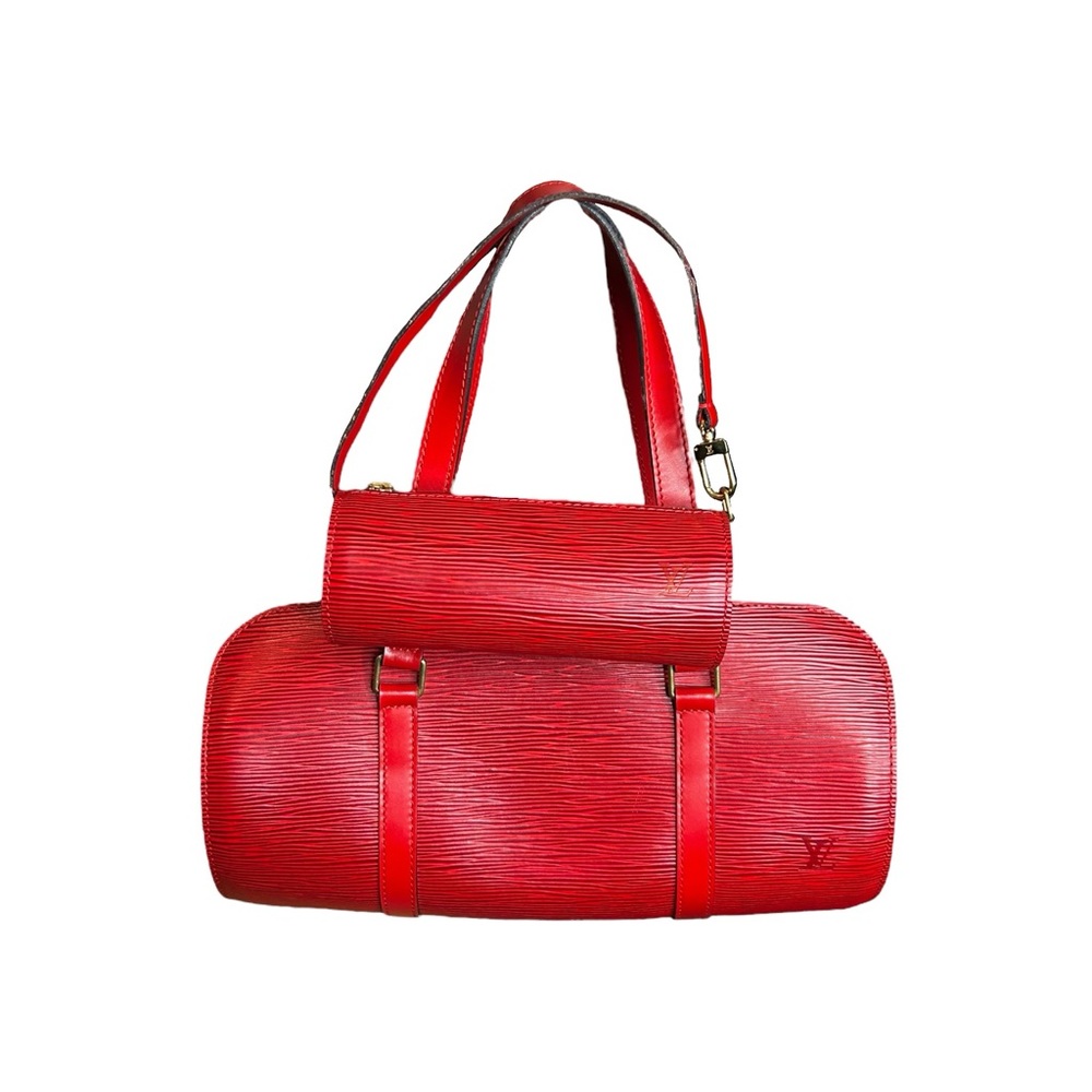 Authentic Louis Vuitton Vintage Red Epi Soufflot Leather Set Bag / LV Bag